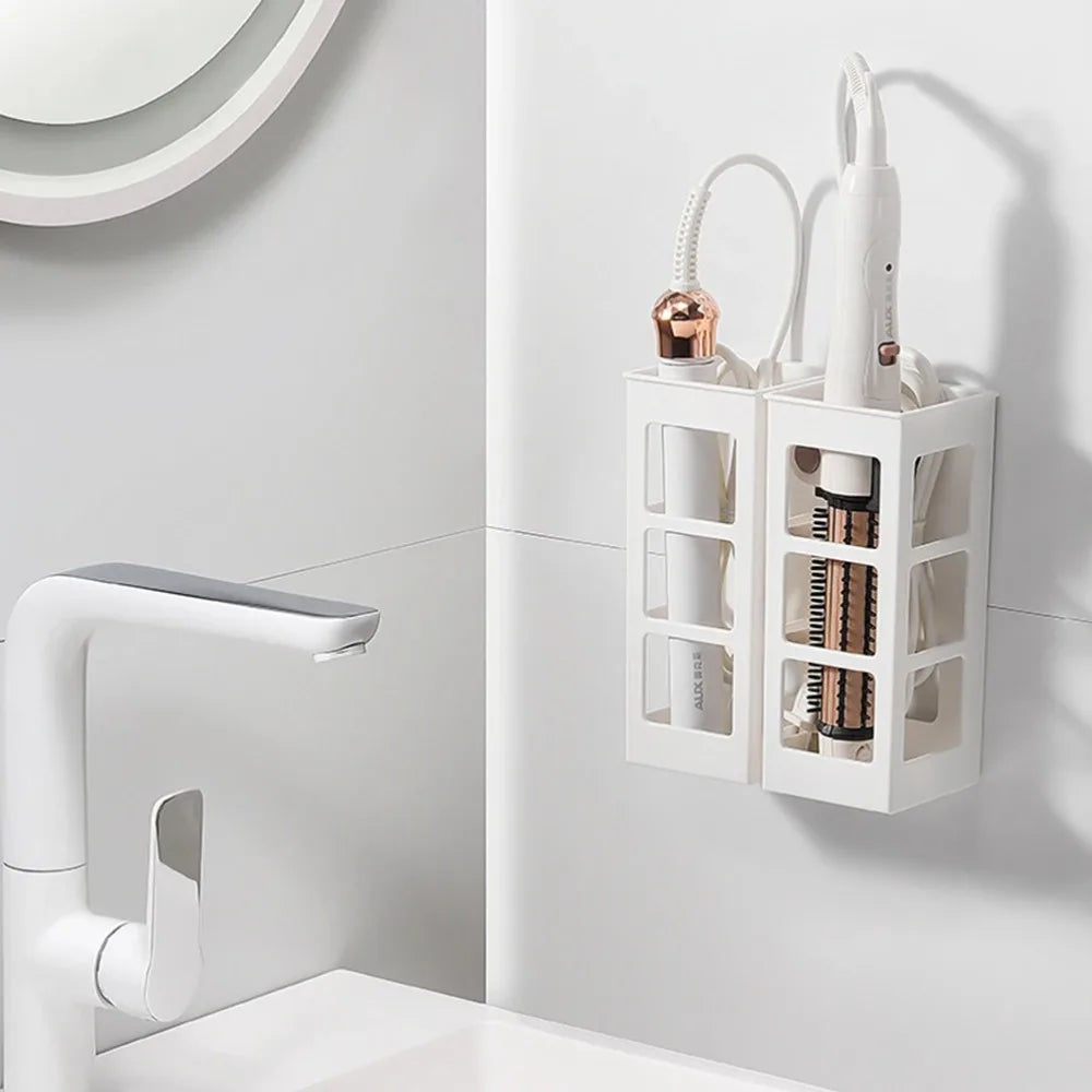 organisateur mural blanc transparent accessoires coiffure moderne salle bain adhésif multifonction