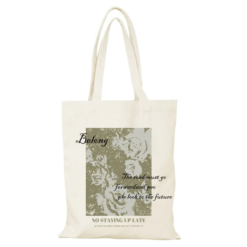 sac provisions toile fleurs décontracté épaule graphique moderne tote bag poignées largeur hauteur dimensions