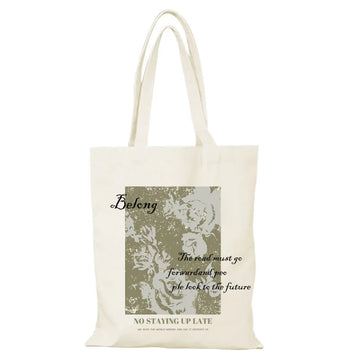 sac provisions toile fleurs décontracté épaule graphique moderne tote bag poignées largeur hauteur dimensions