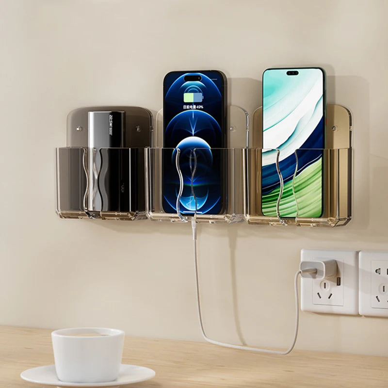 organisateur mural téléphone chargeur accessoires transparent moderne minimaliste fixations murales iphone chargeurs cables