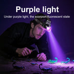 lampe frontale led rechargeable uv 395nm zoomable tactique camping chasse pêche