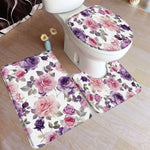 tapis toilette rose fleurs feuilles bain salle beige floral respectueux environnement trois pièces