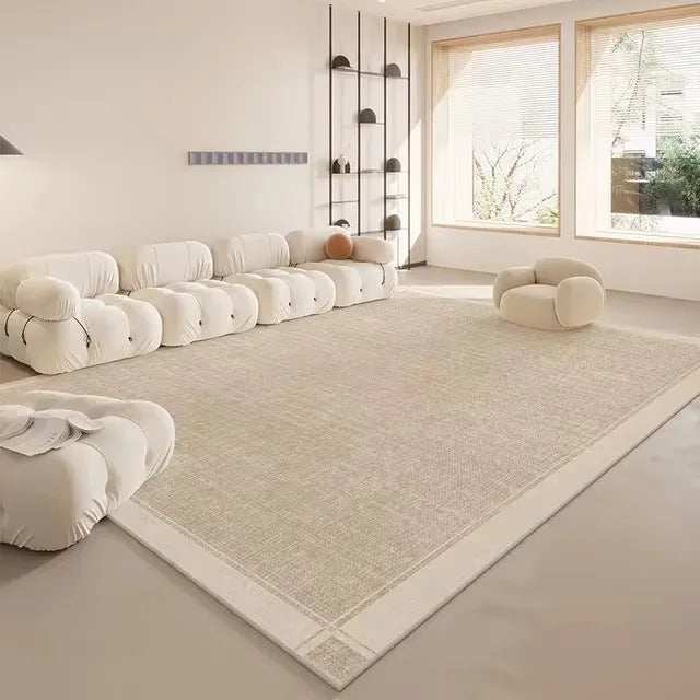 tapis géométrique moderne beige clair salon chambre rectangle flocage polyester caoutchouc extérieur décoration