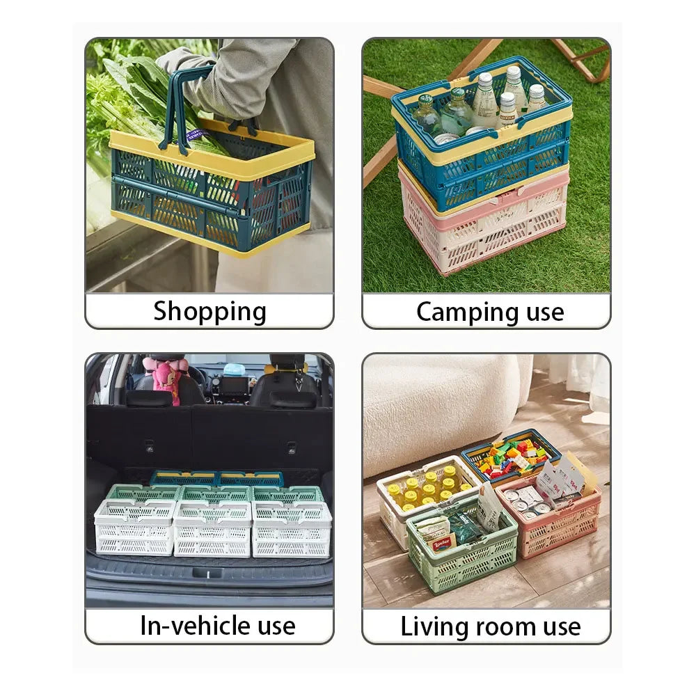 panier pliable rangement stockage vert bleu moderne utilisation multiple respectueux environnement pliables empilables organisateur