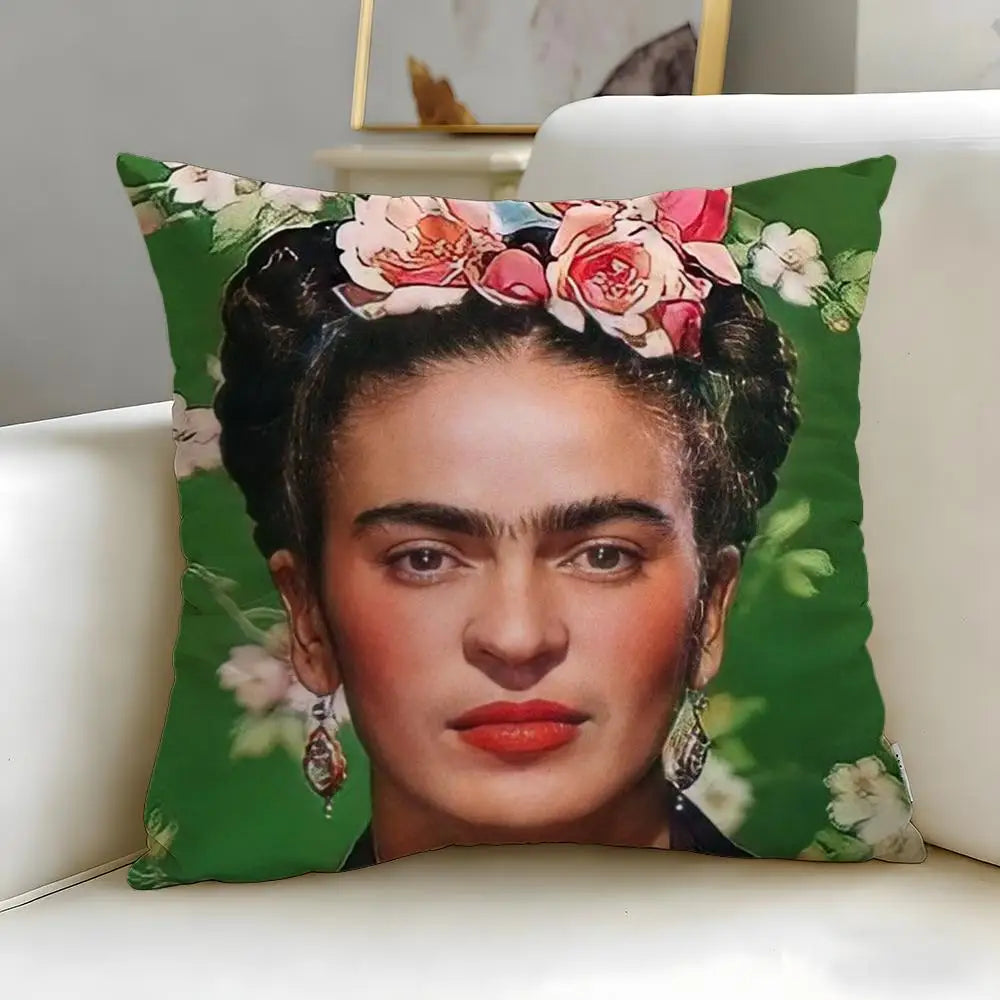coussin contemporain zip invisible polyvalent orange bleu rouge peinture abstraite visage stylisé 45x45cm polyester