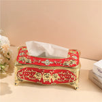 boîte mouchoirs ornements floraux strass blanc or rouge