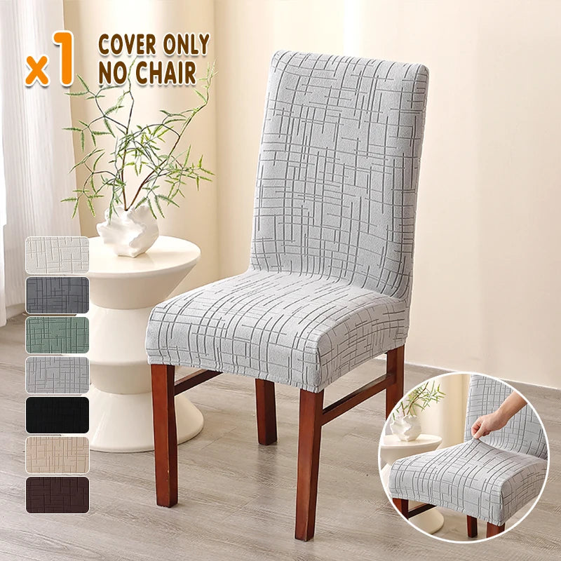 housse chaise moderne gris clair rayures horizontales verticales élastique polyester salle manger