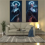tableau toile tattoo nonne croix halo lumineux contemporain or noir rouge gris İslamistique erotique