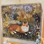 tapis vintage artisanal chats feuilles animaux portable printemps automne maison camping pique nique