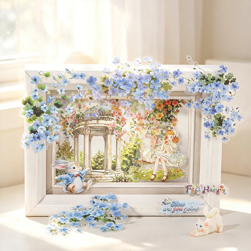 autocollants décoratifs floral transparents rose blanc bleu vert adhésifs fleurs feuilles