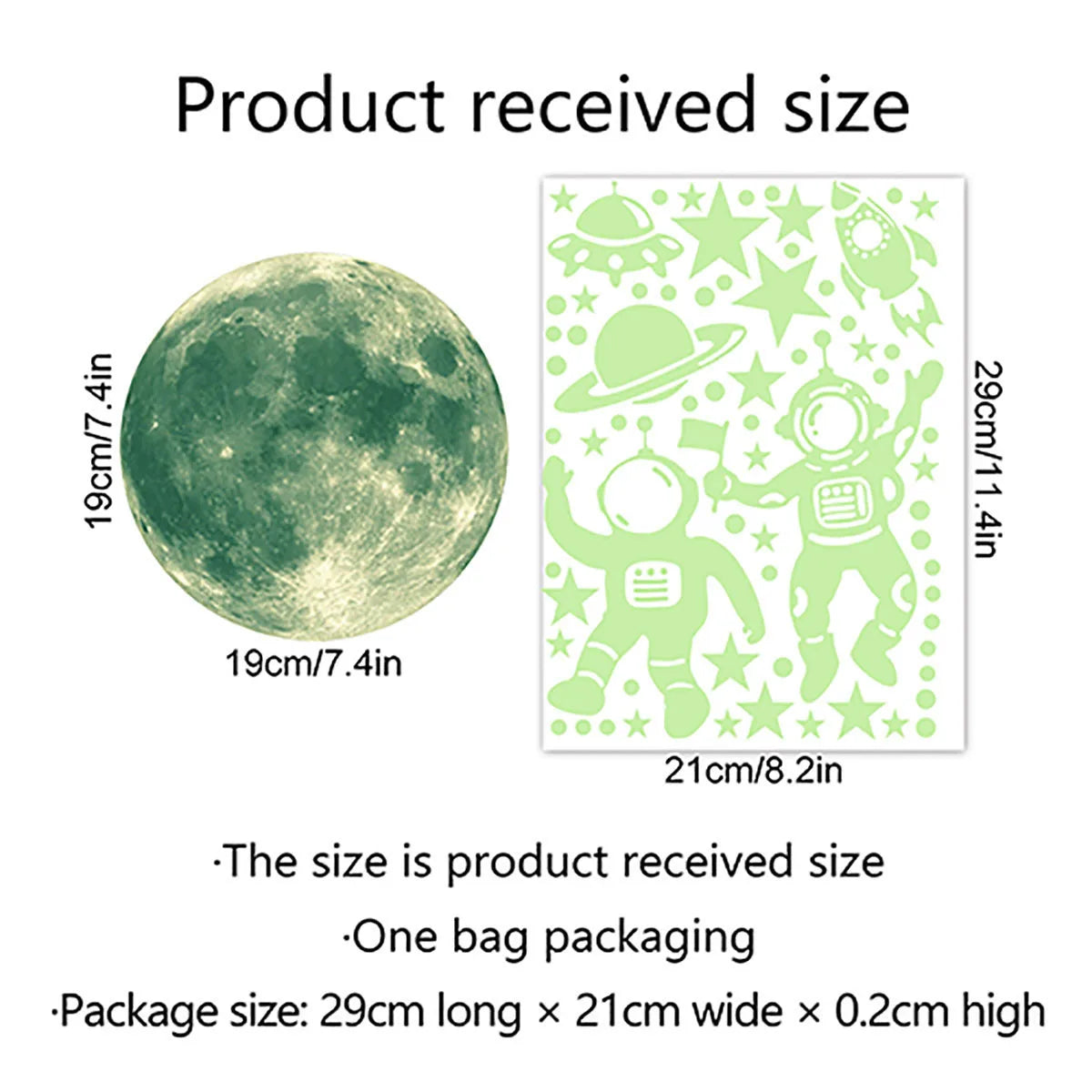 stickers muraux phosphorescents astronautes étoiles lune spatial vert fluo décoration enfant chambre verte opacité