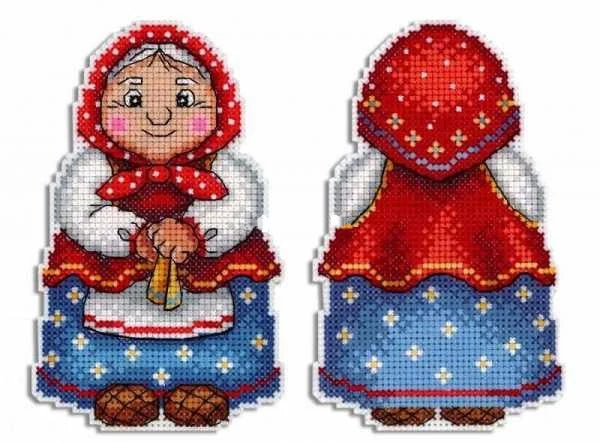kit broderie motifs russes traditionnels fils coton carton grille taille peluche blanche plié plastique