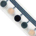 ruban décoratif moderne pompons peluche rayures dorées bleu marine orange