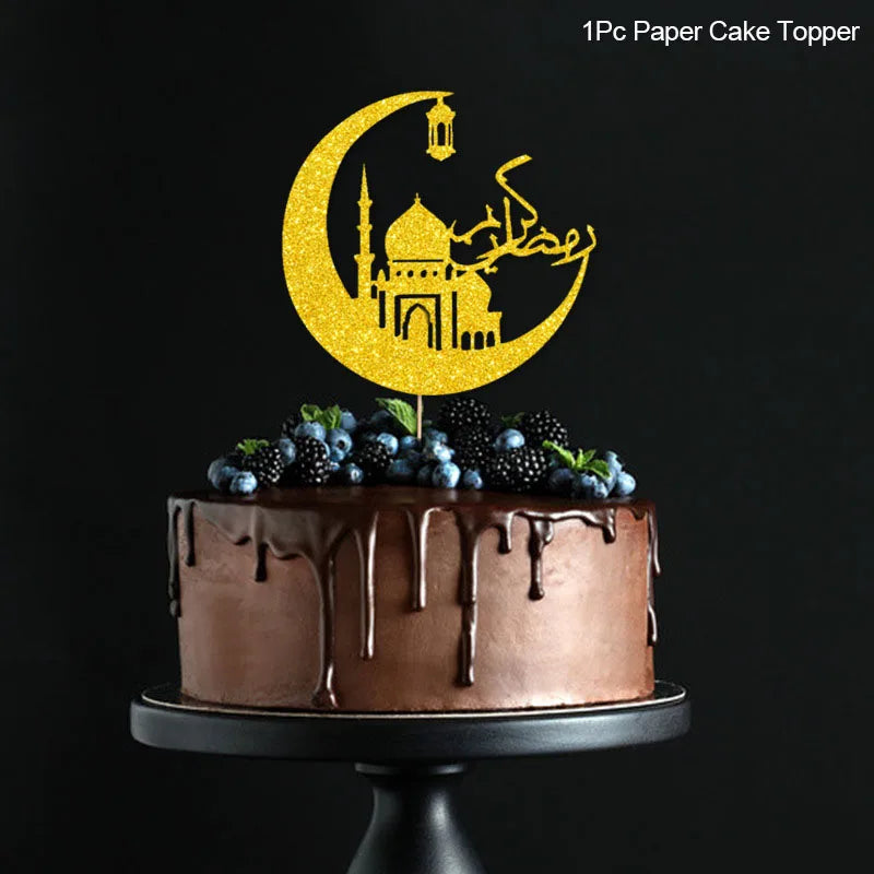 décoration gâteau acrylique doré eid mubarak ramadan mosquée lune étoile topper cupcake fête islamique