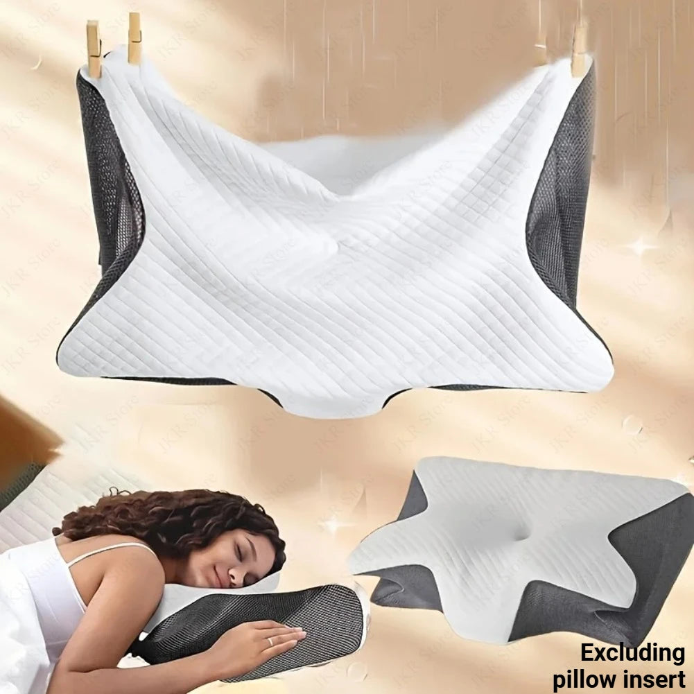 coussin cervical blanc noir rayures matelassées clips portable lit polyester coton refreshing