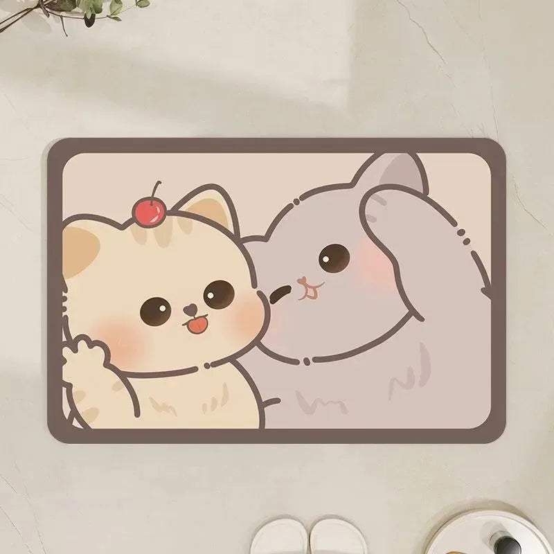 tapis polyester antidérapant dessin animé chats moderne gris beige orange rose blanc salon bain