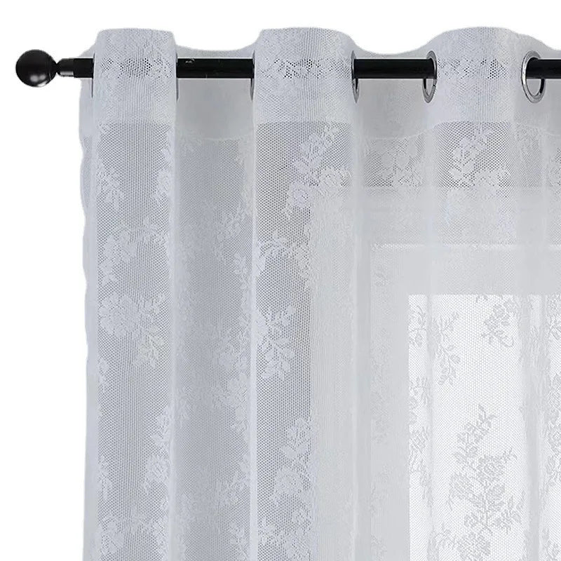 rideau broderie florale blanc transparent classique salon chambre balcon cuisinehôtelhopitalcafébureau