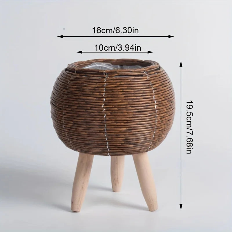 jardinière tressée moderne rustique cache pot bois naturel plante verte decoration interieur exterior