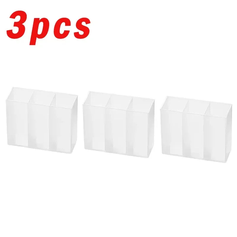 rangement mural transparent bois clair adhésif compartiments pinceaux maquillage ciseaux applicateursstylos flacons minimaliste