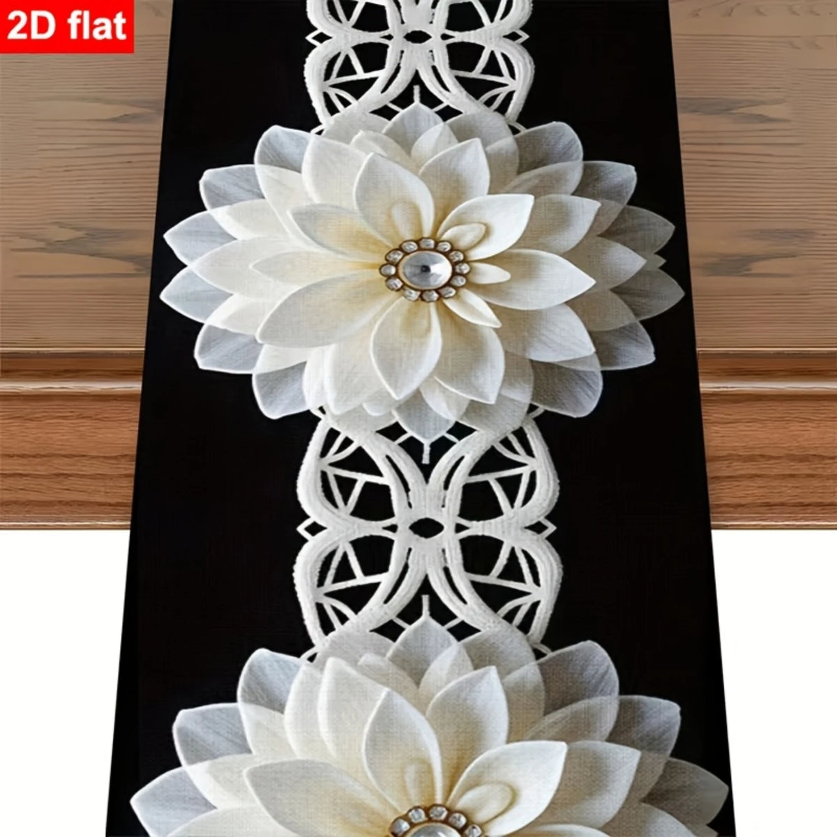 chinois moderne élégant chemin table imprimé fleurs blanches motifs géométriques polyester opaque