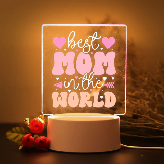 Lampe de chevet LED colorée acrylique texte imprimé bleu
