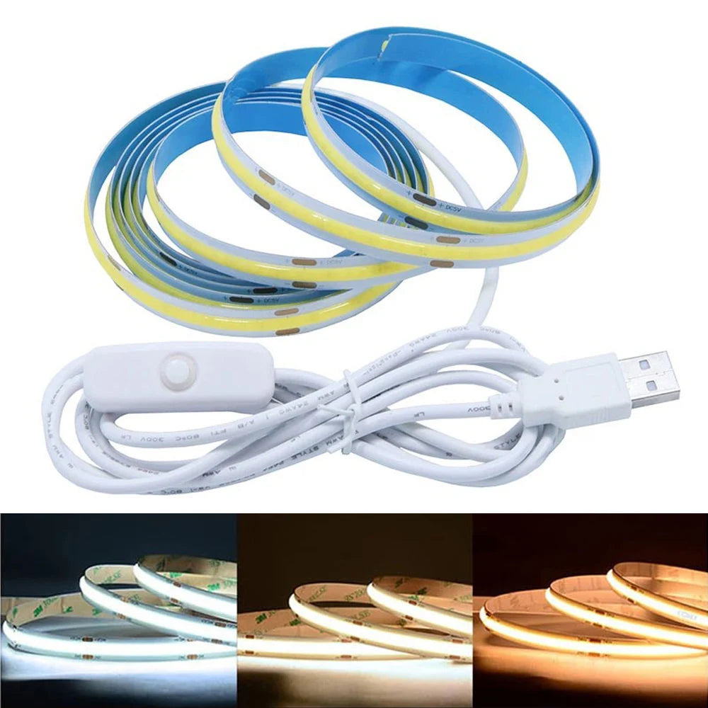 ruban led 320 leds blanc jaune adhésif moderne interrupteur câble usb 5v 3000k 6500k