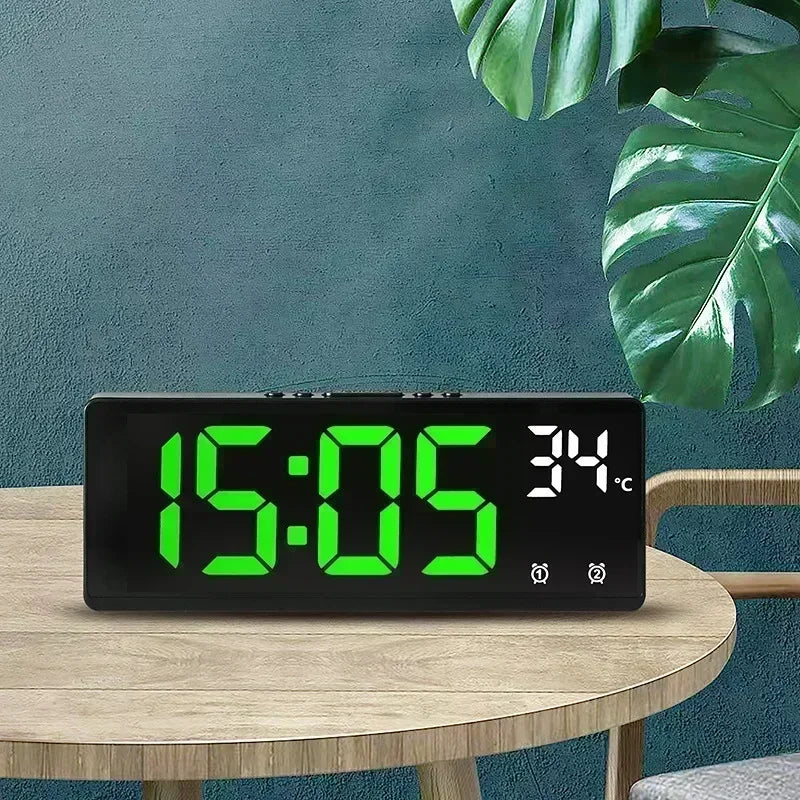 horloge numérique réveil alarme température moderne noire boutons réglage led