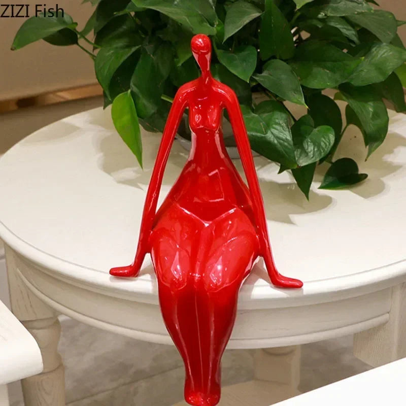sculpture abstraite résine noire blanche rouge moderne minimaliste decoration art ornement finition autre