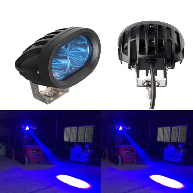projecteur led ovale noir bleu lumière industrielle utilitaire fentes refroidissement support métallique serre joint