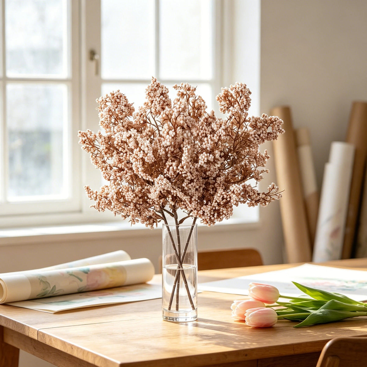 bouquet artificiel moderne minimaliste blanc beige marron orange rouge vaseintérieurDecorationMaison