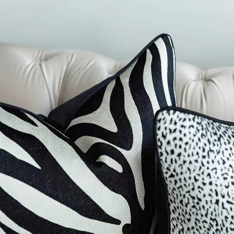 coussin carré moderne rayé noir blanc décoration lit chaise voiture minimalist poly coton