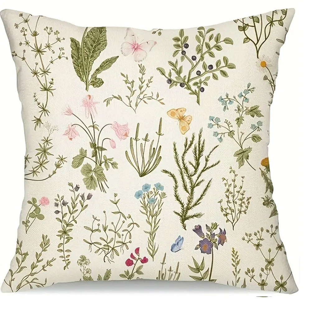 housse coussin polyester motif floral fleurs papillons decoration maison lit moderne rustique