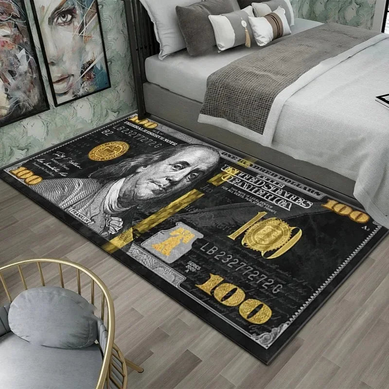 tapis multicolore billets américains bitcoin moderne salon chambre antibruit polypropylène polyester