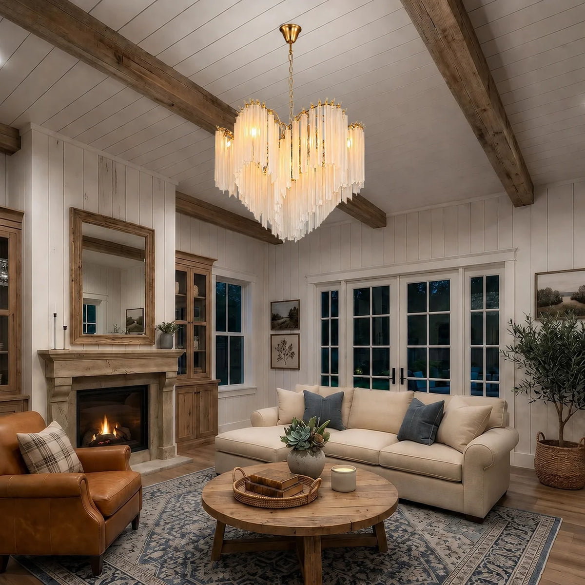 chandelier moderne or opalescent lumière blanche chaîne suspension élégante chambre salon