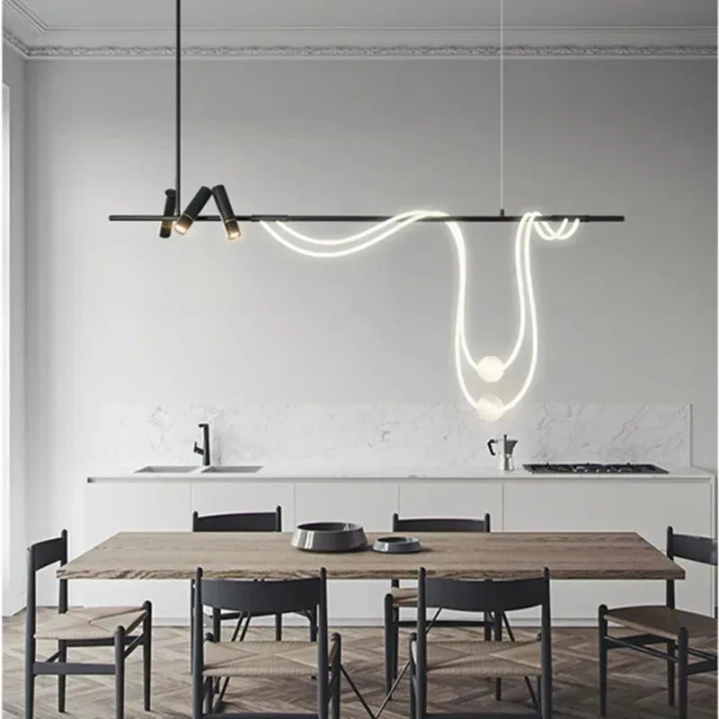 lampe suspendue moderne blanc noir sphère transparente led câble ondulé minimaliste fournie