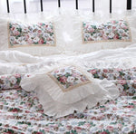 housses coussin fleur rose feuilles vertes vintage romantique opalescent adhésif rubans blancs coton carré