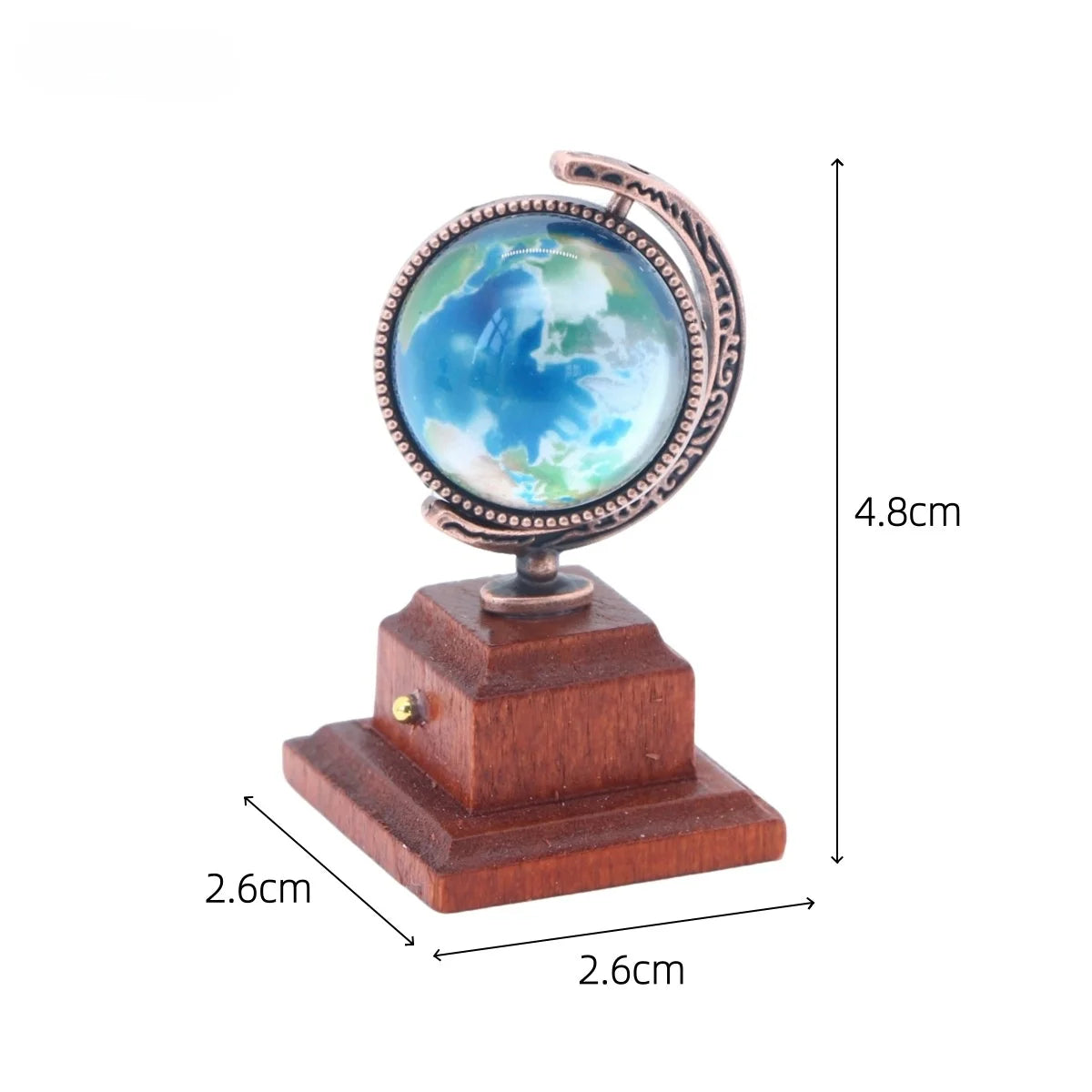 globe terrestre miniature vintage cartographie métal bleu vert blanc décoration intérieure base bois
