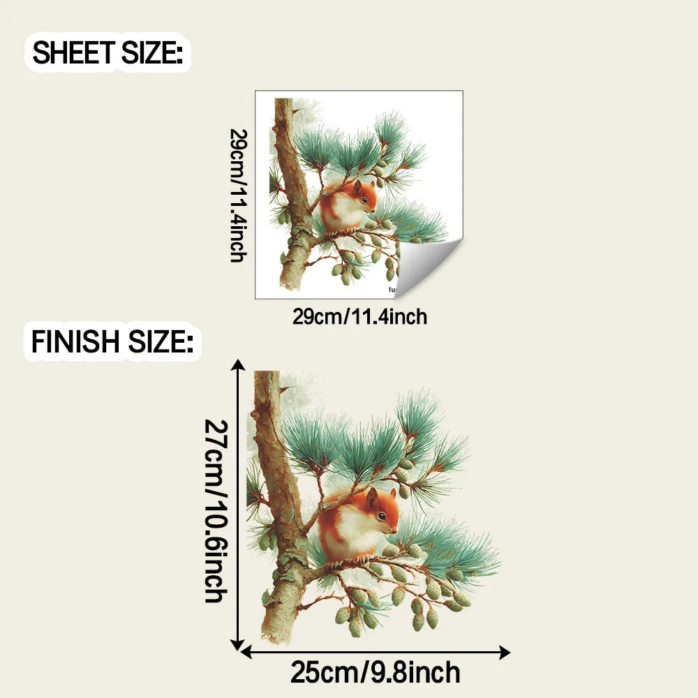 autocollant mural 3d écureuils collectant nourriture arbre hiver animal compagnie moderne décoration chambre salon