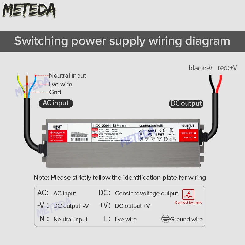 transformateur led waterproof ip67 12v 24v 36w 600w gris métallisé texturé industrielle