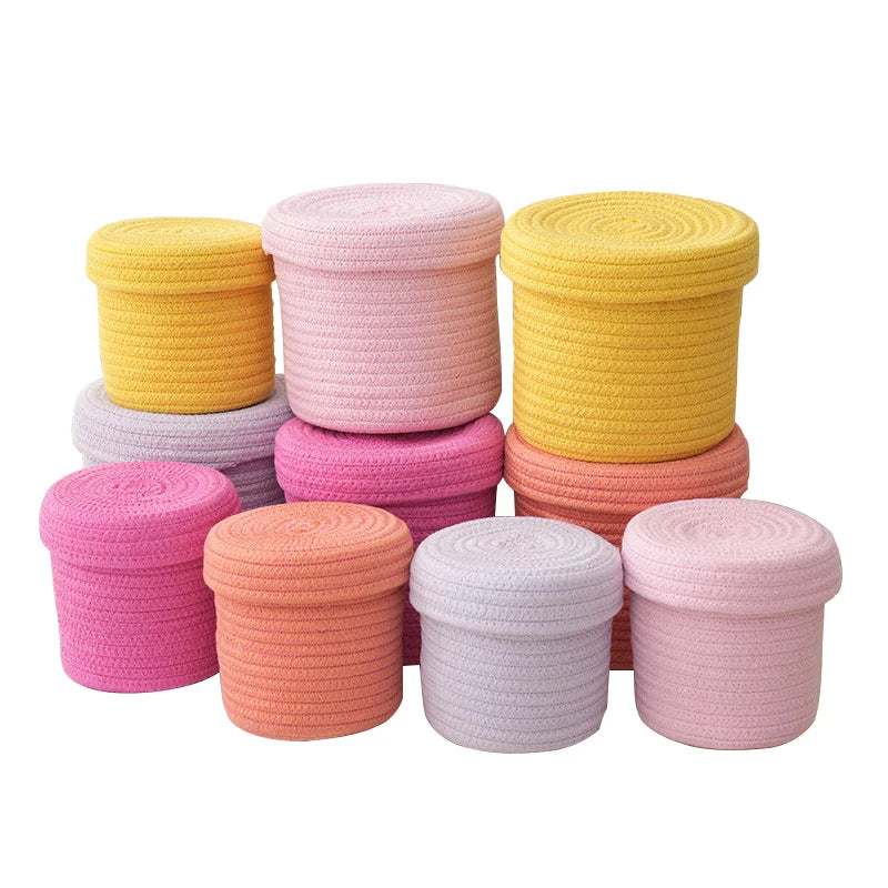 boîtes rangement réutilisables tissu spirale couleur orange rose jaune blanc modernes jouets articles divers