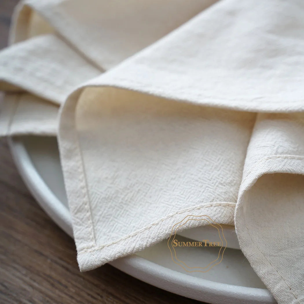 serviettes coton 40x40cm réutilisables beige clair texture classique anneau doré restaurant maison party