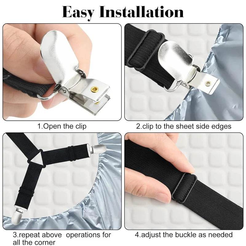 sangles élastiques ajustables clips métalliques maintien draps lit noir modernes 70cm 280cm