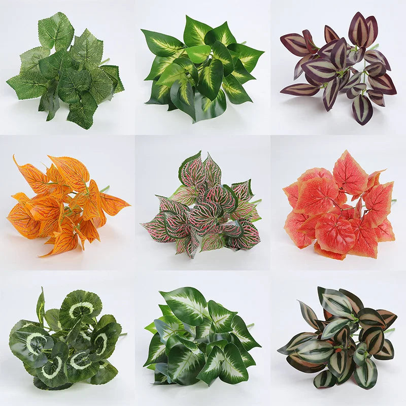 plantes artificielles feuilles vertes rouge modernes décoration extérieure jardin exposition soie plastique