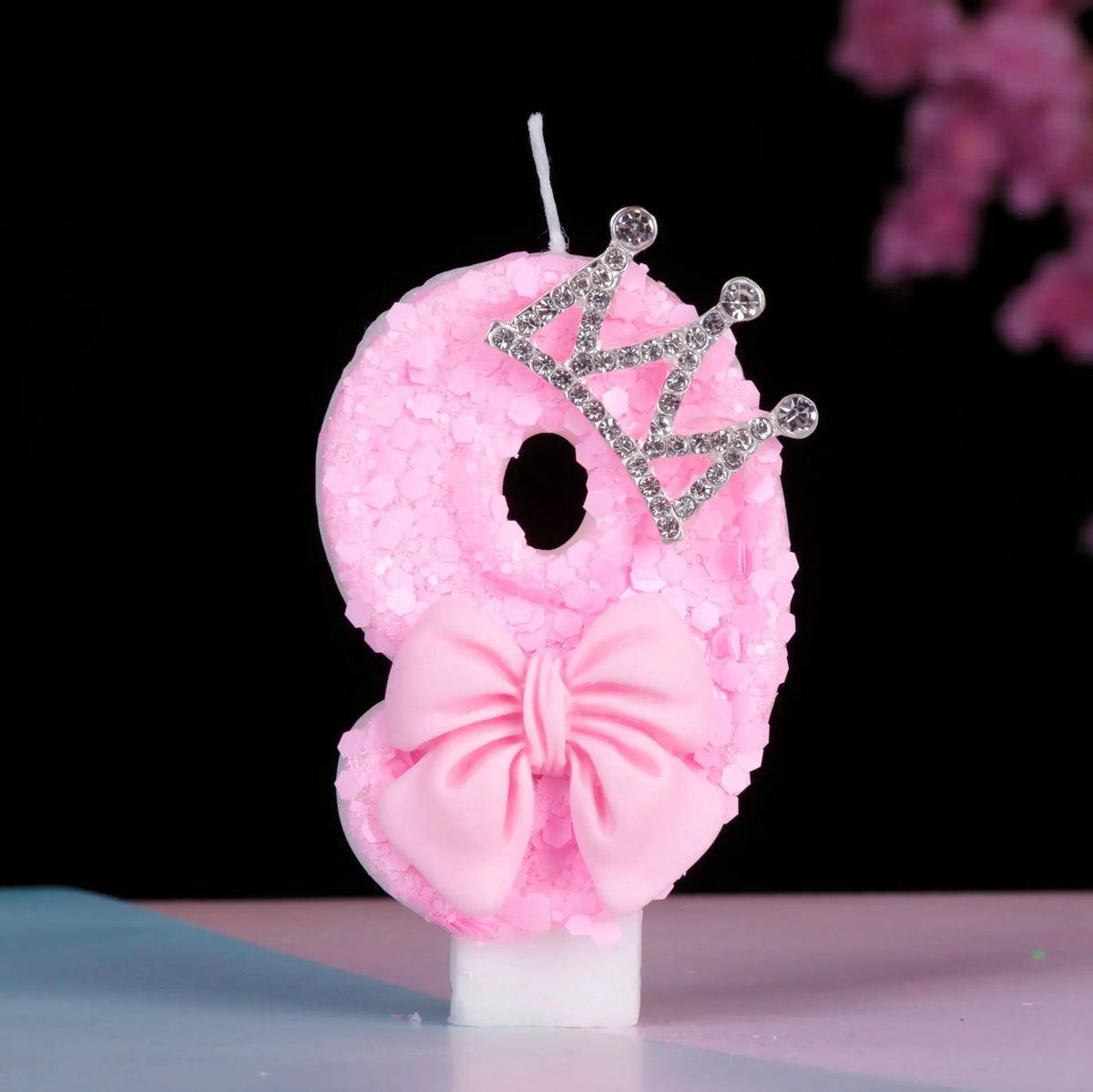 bougies numériques anniversaire filles pailletées rose couronne strass nœud papillon festive