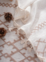 nappe brodée lin polyester rectangle motifs géométriques franges bohème rustiqueextérieur mariage fête crème marron
