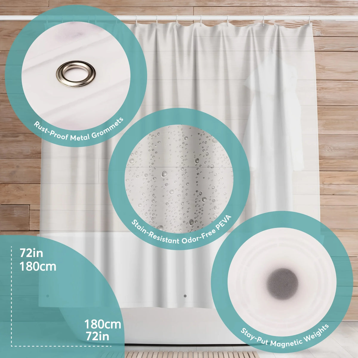 rideau douche transparent sans motif moderne 12 crochets 180cm 180cm/eplatable