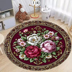 tapis rond fleur rose noir vert classique anti dérapant polyester polypropylène 40cm 80cm 120cm
