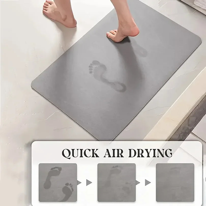 tapis antidérapant moderne minimaliste motif pieds salle bain bleu foncé gris blanc absorbant