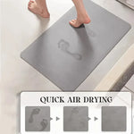 tapis antidérapant moderne minimaliste motif pieds salle bain bleu foncé gris blanc absorbant