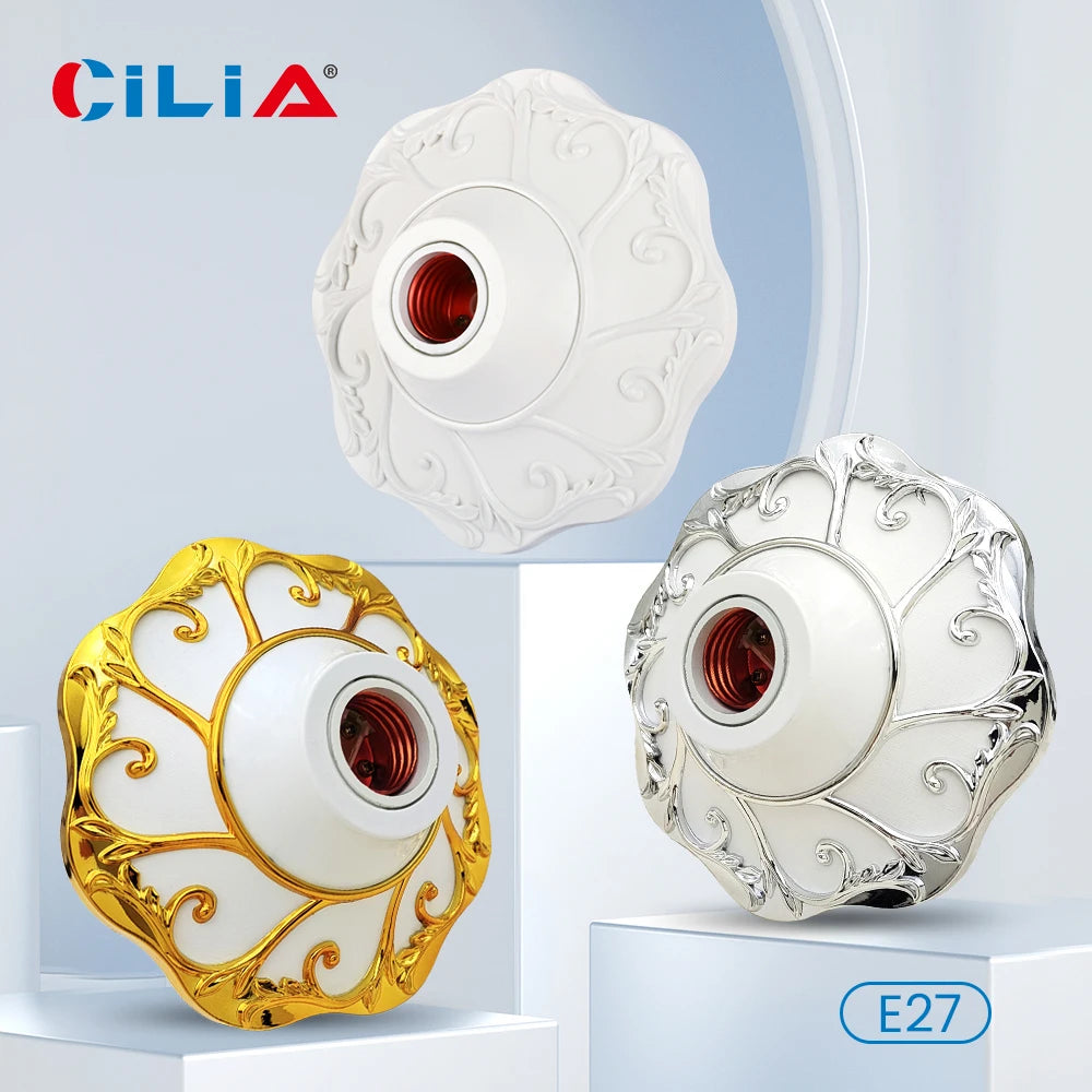 socle lampe ornements floraux blanc doré argenté classique facile installer européen abss certifications ul